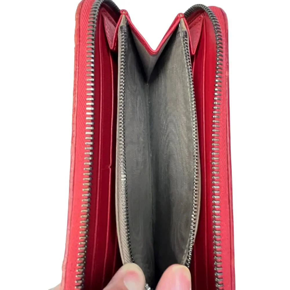 Bottega Veneta Intrecciato Red Leather Zip Around Continental Wallet